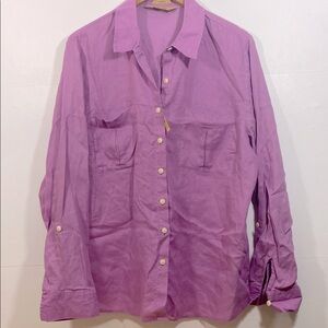 Investments 100% Linen Light Purple Button Down Shirt